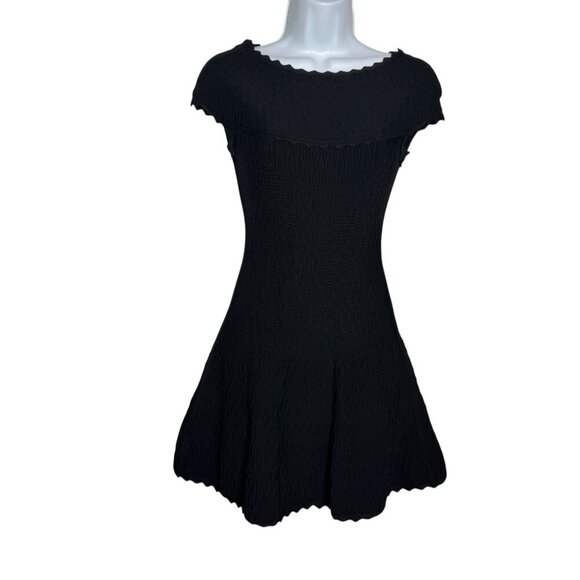 Herve Leger Black cap sleeve fit and Flare textured Dress size XS - Picture 2 of 12